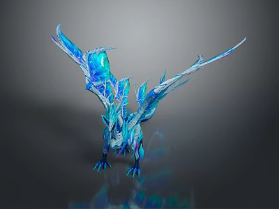 Icy Blue Crystal Dragon Game Movie Character With Spread Wings And Shiny Scales 3d model