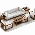 Modern Light Gray Sofa And Coffee Table Set With Wooden Armchairs Side Tables And Lamps