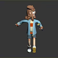 3D Stylish Cartoon Character With Pink Hair Blue Outfit And Red Shoes Walking