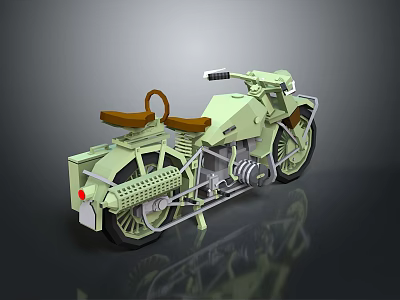 Light Green Vintage Motorcycle with Brown Seat and Exposed Mechanical Parts Design 3d model