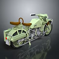 Light Green Vintage Motorcycle with Brown Seat and Exposed Mechanical Parts Design