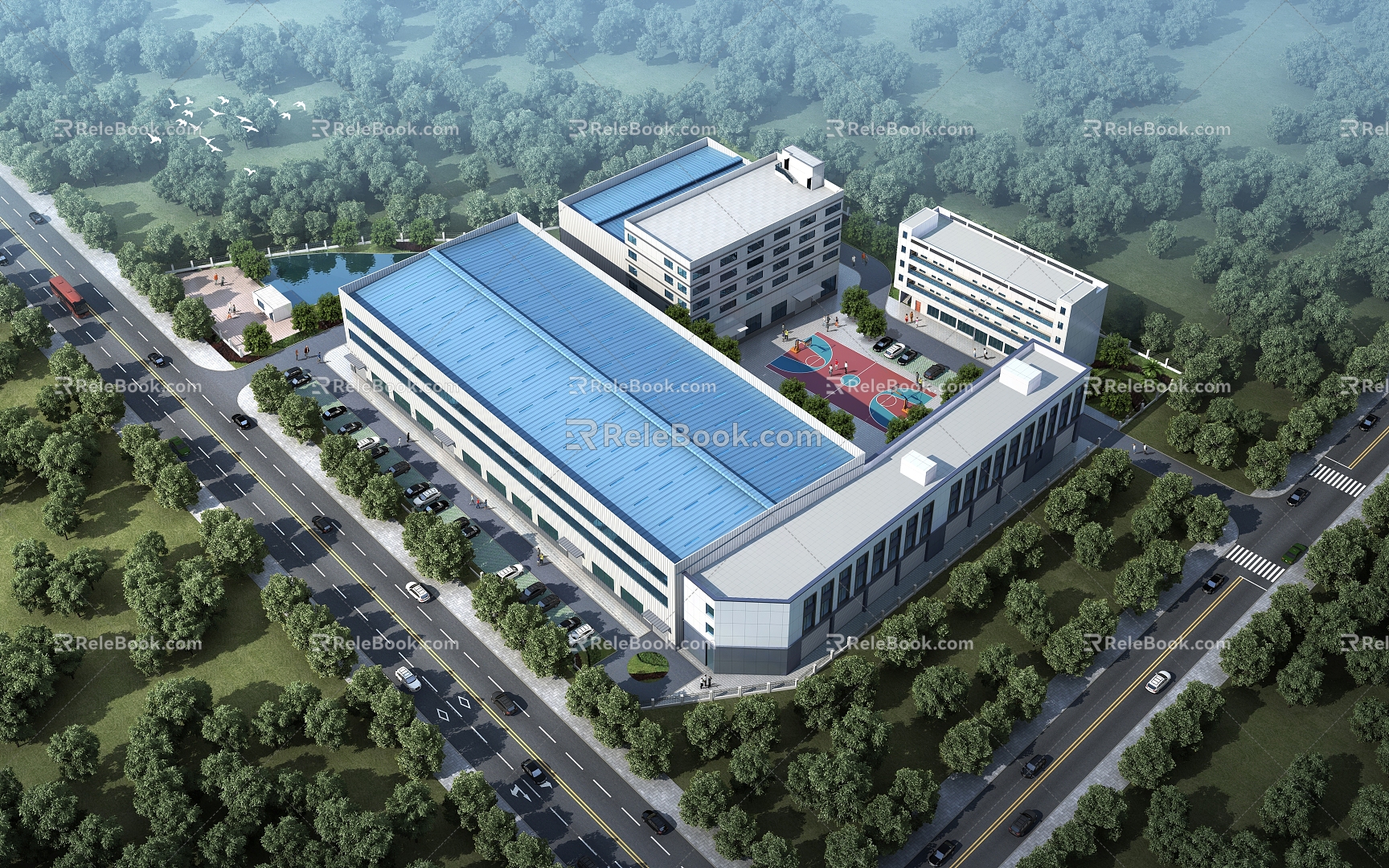 Plant Factory Industrial Park Plant Bird's Eye View Plan Office Building Dormitory Canteen Perspective 3d model