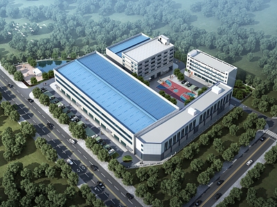 Plant Factory Industrial Park Plant Bird's Eye View Plan Office Building Dormitory Canteen Perspective 3d model