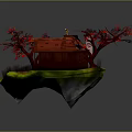 Scenic Miniature Red Roof House With Red Trees Grass And Stone Pathway