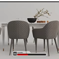 Modern Dining Table Set With Gray Beige Quilted Upholstered Chairs And Metal Legs
