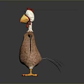 Cartoon Chicken With Red Comb White Head Ornament Brown Body Grey Wings Yellow Beak And Feet