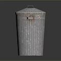 Vintage Galvanized Metal Trash Can With Corrugated Design And Lid