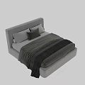 Modern Double Bed With Light Beige Frame Gray White Pillows And Soft Blanket 3d model