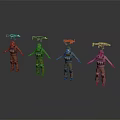 Four Game Movie Characters in Various Military Outfits Carrying Combat Gear