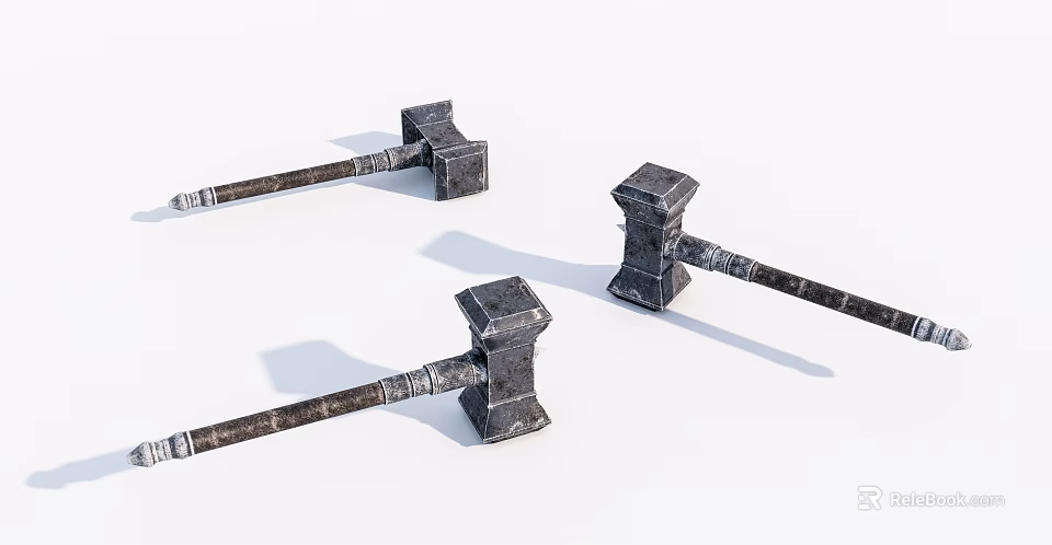 Vintage Metal Hammers with Rustic Design and Sturdy Iron Handles Set 3d model 
