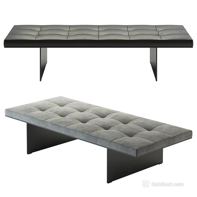 Modern Tufted Sofa Bench With Soft Upholstery And Metal Legs Design 3d model 