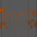 Orange World Map Wall Decor On Gray Background With Black Vertical Stripes 3d model