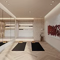 Modern Yoga Fitness Studio With Wooden Flooring Mirrors And Yoga Mats