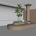 Modern Interior With Curved Banquette Sofa Potted Plants And Textured Wall Design