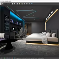 Modern Gaming Hotel Room With Computer Setup Gaming Chairs LED Lights And Bed 3d model