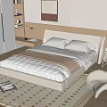 Modern White Upholstered Double Bed With Nightstand Table Lamp Accent Chair And Beige Rug