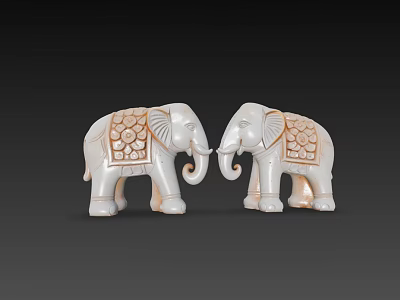 Decorative Elephant Figurine Set White with Golden Patterns Facing Each Other for Home Decor 3d model