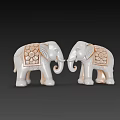 Decorative Elephant Figurine Set White with Golden Patterns Facing Each Other for Home Decor