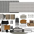 Gray Brown And White Decorative Pillows With Soft Blanket And Woven Baskets