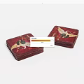 Red Square Tin Boxes With Elegant Crane Artwork And Classic Design 3d model