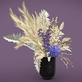 Black Vase With Purple Hydrangea Lavender Dried Wheat And Silver Fern Leaves