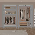 White Open Storage Rack with Hanging Clothes Rods and Shelves for Bedroom Wardrobe Organization
