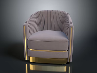 Modern Elegant Ribbed Velvet Chair With Gold Metal Armrests And Base 3d model