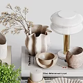 Stylish Decorative Ornament Set With Ceramic Vases Small Green Plant Stacked Books And Decorative Bowls
