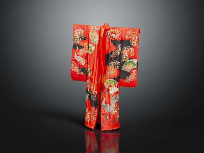 Red Japanese Traditional Kimono With Intricate Decorative Patterns And Elegant Design 3d model