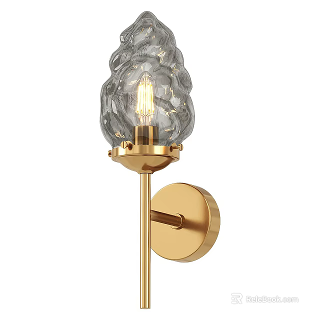 Modern Decorative Wall Lamp With Textured Glass Shade And Gold Metal Base 3d model 