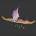 Ancient Wooden Watercraft with White Sail and Traditional Hull Design on Reflective Surface