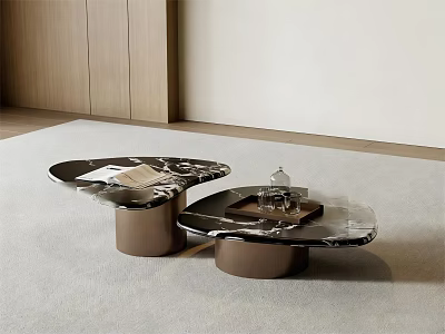Modern Coffee Tables With Marble Top And Brass Base In Minimalist Living Room 3d model