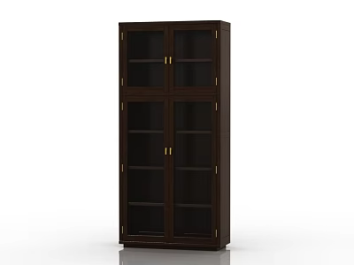 Modern Dark Wood Decorative Cabinet With Glass Doors Golden Handles And Shelves 3d model