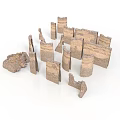 Building Construction Model Featuring Rough Stone Fragment Blocks And Structural Elements