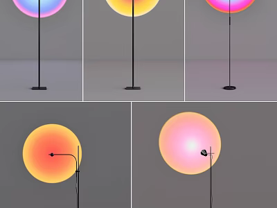 Modern Colorful Floor Lamp with Black Stand and Spherical Shade in Pink Yellow Blue Tones 3d model