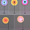 Modern Colorful Floor Lamp with Black Stand and Spherical Shade in Pink Yellow Blue Tones