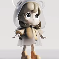 Cute Cartoon Doll With Blonde Hair White Ear Hood Transparent Cloak Yellow Coat And Boots