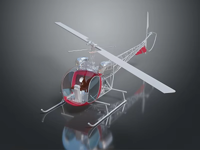 Detailed Scale Helicopter Model with Red Cockpit Transparent Design and Silver Rotors 3d model