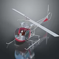 Detailed Scale Helicopter Model with Red Cockpit Transparent Design and Silver Rotors