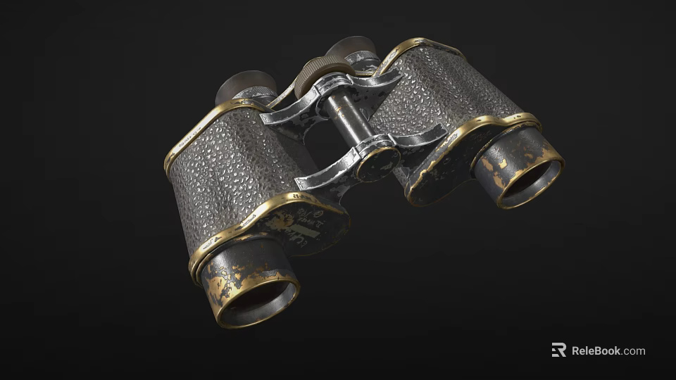 Vintage Antique Binoculars With Textured Metal Surface And Gold Silver Accents 3d model 