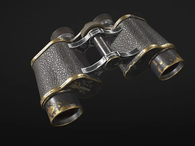 Vintage Antique Binoculars With Textured Metal Surface And Gold Silver Accents 3d model