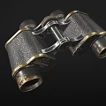 Vintage Antique Binoculars With Textured Metal Surface And Gold Silver Accents