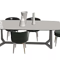 Modern Dining Table Set With Black Chairs And White Decorative Vases 3d model