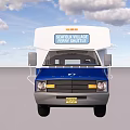 Blue And White Food Truck The Pine Express With Original Specialties And Multiple Windows