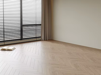 Modern Study Room Interior With Herringbone Wooden Floor Window Blinds And Open Book 3d model