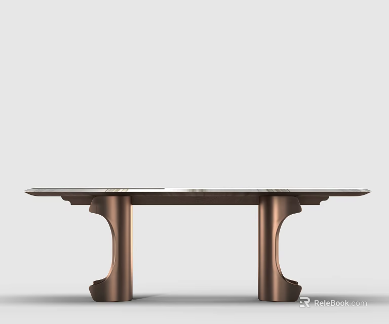 Modern Design Dining Table With Sleek Top And Brown Copper Legs 3d model