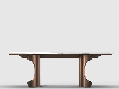 Modern Design Dining Table With Sleek Top And Brown Copper Legs 3d model