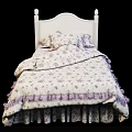 Cozy Single Bed With White Headboard And Purple Floral Bedding 3d model