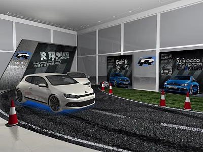R Track Experience Indoor Scene With Golf R Scirocco And Cones On Track Layout 3d model
