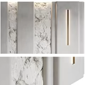 Modern Minimalist Bed Accent Wall With Textured Stone And Linear Lights 3d model